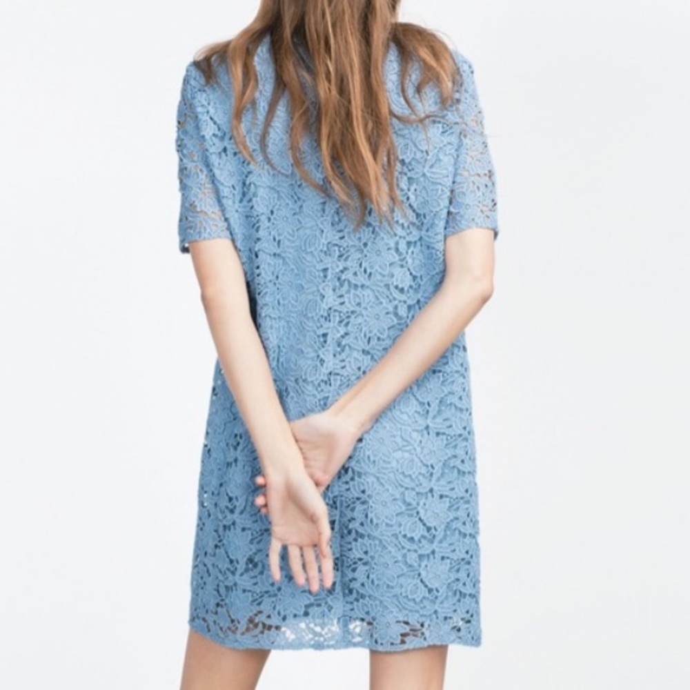 Zara Stunning Light Blue Lace Guipure Dress - Picture 3 of 13